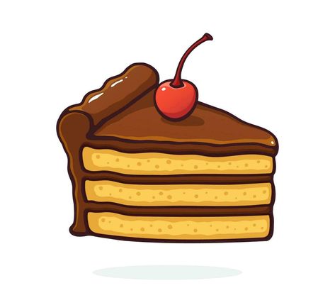 Cartoon illustration of a piece of cake with chocolate cream and cherry Chocolate Cake Cartoon, Cake Kartun, Microwave Sponge Cake, Cake Clipart, Cartoons Hd, Cake Vector, Cake Drawing, Food Doodles, Chocolate Cream Pie