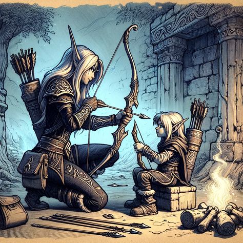 Elven family outdoor activities  #fantasy #warcraft #wow #worldofwarcraft #elf #queldorei Elf Family Art, Elven Blacksmith, Drow Archer, Dnd Family, Wow Elf, Elf Family, Fantasy Words, Elder Scrolls Art, Advanced Dungeons And Dragons