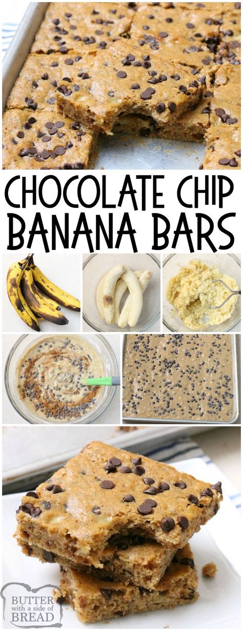 Chocolate Chip Banana Bars, Bananas Recipes, Ripe Banana Recipe, Banana Recipe, Resep Smoothie, Banana Bars, Chocolate Chip Banana, Bar Recipe, Ripe Bananas