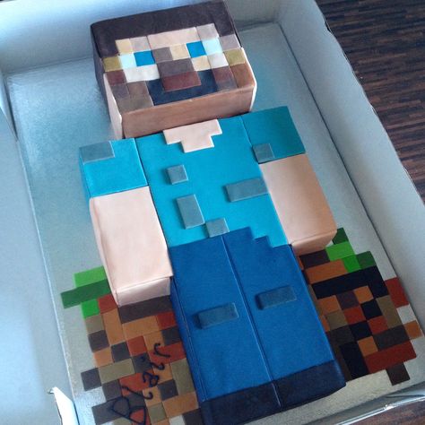 Minecraft Steve cake                                                                                                                                                      More Steve Minecraft Cake, Minecraft Cake Steve, Ps4 Cake, Birthday Party Minecraft, Minecraft Cake Ideas, Minecraft Cake Designs, Cupcake Decoration Ideas, Minecraft Birthday Ideas, Luke 7