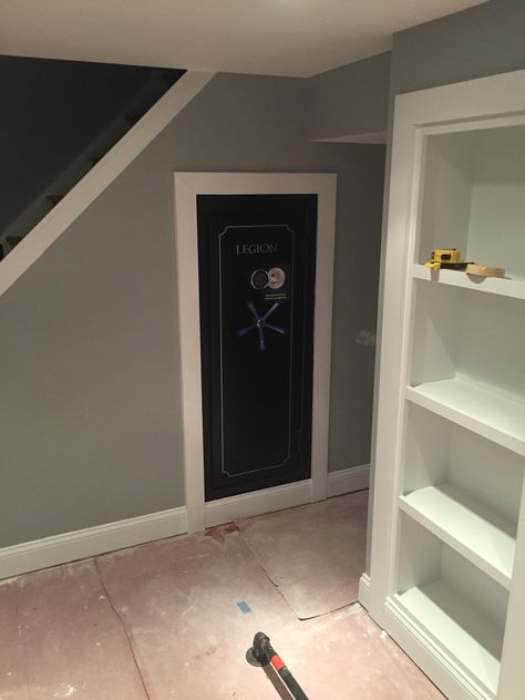 Built in gun safe. Safe Built Into Closet, Safe Built Into Wall, Built In Safe Closet, Fireproof Safe Room, Built In Safe Ideas, Safe In Closet, Built In Safe, Safe Room Doors, Safe Ideas