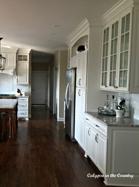 White Kitchen - side view of refrigerator wall Refrigerator Wall, Renovated Kitchen, New Stove, Large Lanterns, Tiny House Kitchen, Mid Century Modern Kitchen, Kitchen Refrigerator, Fall Kitchen, Kitchen Cabinetry