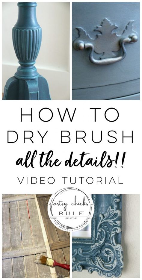 How To Dry Brush (plus 12 projects!) - Artsy Chicks Rule® Drybrush Technique Painting, Dry Brushing Furniture, How To Dry Brush, Repainted Furniture, Things Painting, Chalk Paint Techniques, Redoing Furniture, Furniture Repurposing, Dry Brush Painting