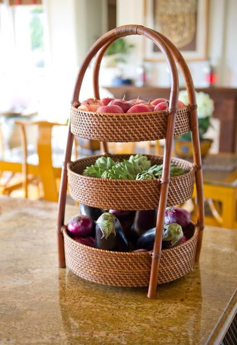 6 Kitchen Helpers That Keep The Countertop Organized | eatwell101.com Kitchen Counter Storage, Tiered Fruit Basket, Tiered Server, Kabinet Dapur, Countertop Organization, Bamboo Crafts, Vegetable Basket, Kitchen Helper, Fruit Basket