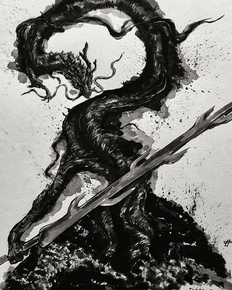 Divine Dragon, Musashi Miyamoto, Art Print, Black And White, Black, Art