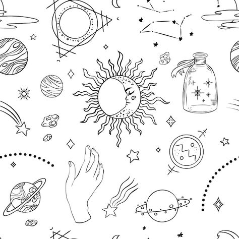 Esoteric symbols with the moon and the s... | Premium Vector #Freepik #vector #galaxy-pattern #astrology #space-wallpaper #galaxy Astrological Drawings, Astrology Drawings, Celestial Drawings, Lunar Witchcraft, The Moon And The Sun, Sun Celestial, Science Drawing, Moon And The Sun, Wallpaper Galaxy