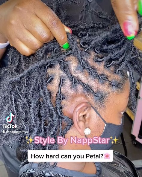 Trailblazing Loc Salon on Instagram: “Style by NappStar Mohawk petal ! Get your 🌸hot summer look booked now🌸! www.NappStar.com #locstyles #locsforwomen #foryou #retwist” Mohawk Loc Styles Black Women, Loc Mohawk Styles, Loc Mohawk, Hot Summer Looks, Mohawk Styles, Instagram Style, Loc Styles, Summer Look, Locs