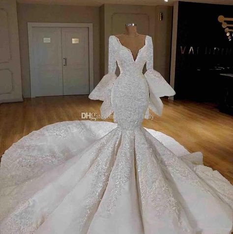 Cathedral Train Wedding Dresses With Long Sleeve 2019 Luxury Lace Applique Embroidery Ruffles Arabic Dubai Kaftan Bridal Gowns Wedding Overskirt Evening Dress Mermaid Wedding Dress Country Wedding Dress Online with $312.5/Piece on Alegant_lady's Store | DHgate.com Cheap Bridal Dresses, African Bridal Dress, Beaded Corset, Vintage Lace Weddings, Dress Train, Wedding Gowns With Sleeves, Dress Corset, Lace Wedding Dress Vintage, Wedding Dress Train