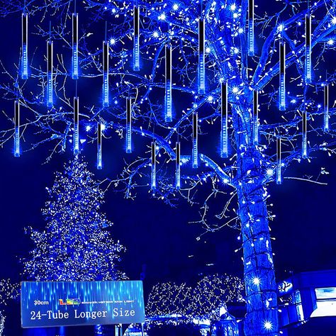 Kwaiffeo Outdoor Christmas Decorations, 24 Tubes(Equivalent to 3 Sets of 8-Tubes) LED Meteor Shower Lights for Xmas Tree Halloween Decoration Yard Lawn Outside Party, UL Plug, Blue Christmas Lights Cascading Lights, Meteor Shower Lights, Icicle Lights Outdoor, Shower Lights, Blue Christmas Lights, Meteor Lights, Halloween Lighting Outdoor, Icicle Christmas Lights, Rain Lights