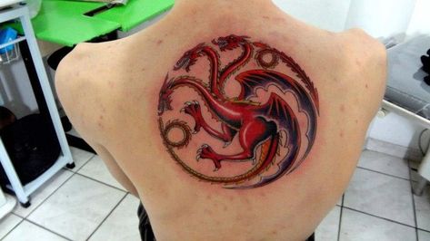 Targaryen house sigil tattoo (Game of Thrones) Tattoos I adore ... Emblem Tattoo, House Targaryen Sigil, Targaryen Sigil, House Sigil, Targaryen Tattoo, Game Of Thrones Tattoo, Tribute Tattoos, Chinese Dragon Tattoos, Nerd Tattoo