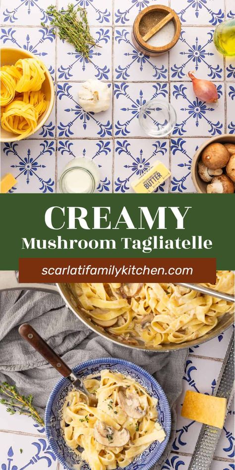 Creamy Mushroom Tagliatelle is a quick and easy pasta dish that takes only 15 minutes to make. This rich, but light and earthy vegetarian pasta is great for a weeknight meal or an easy date night dinner. Tagliatelle Pasta Recipes, Mushroom Tagliatelle, Easy Vegetarian Pasta, Easy Pasta Dinner Recipes, Vegetarian Pasta Dishes, Tagliatelle Pasta, Fried Goat Cheese, Creamy Mushroom Pasta, Easy Pasta Dinner