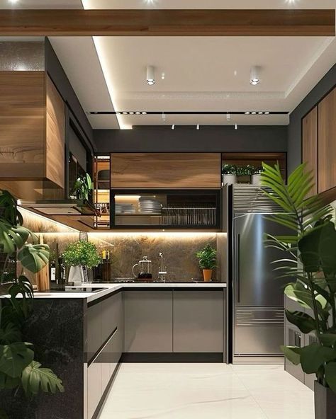 U Shape Kitchen Design Modern, L Type Kitchen Design, Kichen Cabinate Design New, Closed Kitchen Ideas, L Shaped Kitchen Interior, U Kitchen, U Shape Kitchen, L Shape Kitchen Design, Big Kitchen Design