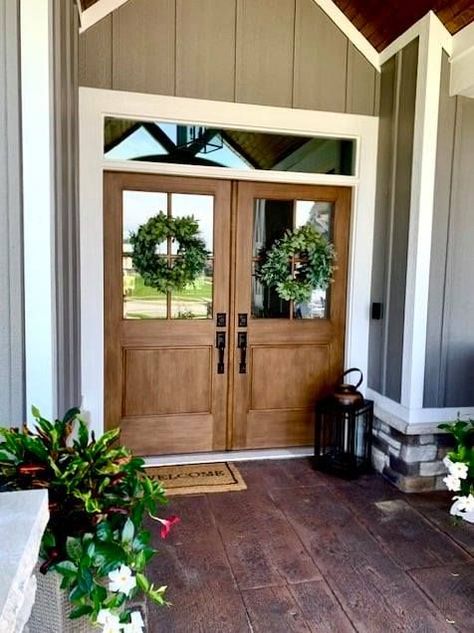 Double Door With Transom, Front Door With Transom, Door With Transom, Double Front Doors, Double Entry Doors, Exterior Front Doors, Front Entry, Double Door, House Inspo