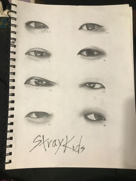 Kpop Related Drawings, Skz Eyes Drawing, Hyunjin Eyes Drawing, Felix Eyes Drawing, Korean Eye Drawing, Skz Sketch Easy, Straykids Eyes, How To Draw Asian Eyes, Han Jisung Drawing Pencil