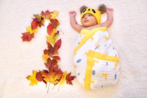 One Month Milestones, Milestone Photography, My Baby Girl, Dry Leaf, Autumn Theme, Baby Month By Month, My Baby, Milestones, Baby Photos