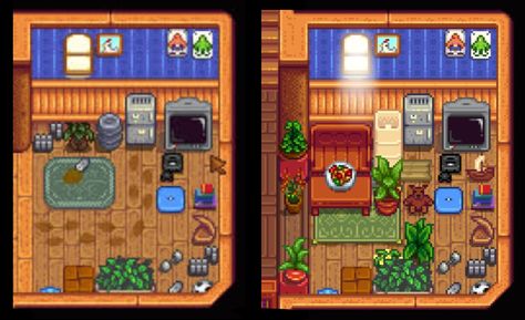 stardew valley shane's spouse room fixed unmodded Stardew Valley Furnace Room, Stardew Valley Furnace, Stardew Decoration, Stardew Ideas, Stardew Farm, Stardew Farms, Stardew Valley Layout, Stardew Valley Tips, F Video