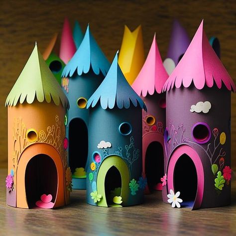 hello, Wonderful on Instagram: "The rainbow paper tube houses of my dreams 🌈🏡 would you live here? 😍 Created with #midjourney #midjourneyart . . . #recycleandplay #recycledart #recycledcrafts #kidscrafts #kidscraft #kidsart #kidscrafts101 #playandlearn #learnandplay #learningthroughplay #playbasedlearning #creativekids #cardboardcrafts #cardboardart #papertube #toiletpaperrollcrafts" Paper Tube Fairy Houses, Toilet Paper Roll Castle, Toilet Paper Roll Fairy House, Fairy House Crafts For Kids, Hello Wonderful, Easy Art For Kids, Kids Art Class, Fun Arts And Crafts, Rainbow Paper