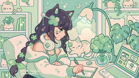 Emily 🍊🧡 (@fresh_bobatae) / Twitter Fresh_bobatae Art, Art Mignon, Model Hobbies, Anime Canvas, Tea Art, Dessin Adorable, Green Art, Painting Tools, Green Aesthetic