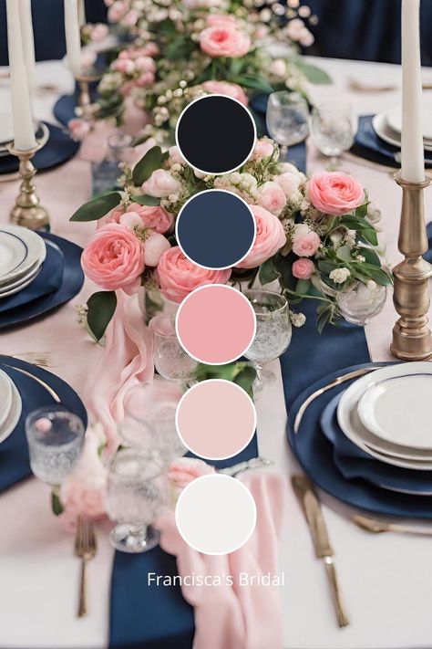 Navy Blue and Pink Marriage ceremony Colour Concepts: Stunning Navy and Pink Marriage ceremony Concepts Check more at https://howcandothis.com/weddingideas/navy-blue-and-pink-marriage-ceremony-colour-concepts-stunning-navy-and-pink-marriage-ceremony-concepts/ Navy Pink White Color Palette, Wedding Color Schemes Navy Suit, Wedding Color Palette 2024 Summer, Two Color Wedding Theme, Pink Wedding Scheme Colour Palettes, Wedding Color Combinations Summer, Wedding Color Schemes For March, Summer Wedding Colors Navy, Wedding Theme Pink And Blue