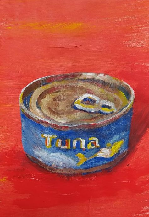 Tin Can Drawing, Tuna Drawing Cute, Tuna Can Drawing, Tuna Painting, Tin Fish Aesthetic, Tuna Art, Tinned Fish Aesthetic, Tinned Fish Drawing, Sardine Painting Acrylic