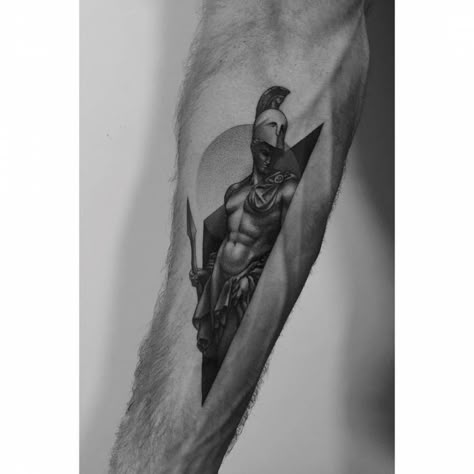 Ares tattoo (Roman equivalent: Mars) on the right inner forearm. Ares Symbol, Ares Tattoo, Pointillism Tattoo, Athena Tattoo, Greek God Tattoo, Outer Forearm Tattoo, Surreal Tattoo, Blackwork Tattoos, Greek Mythology Tattoos