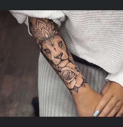 Lions And Roses Tattoo, Wrap Around Forearm Tattoo Women Unique, Feminine Tattoo Sleeves, Forarm Tattoos, Hip Tattoos Women, Inspiration Tattoos, Forearm Tattoo Women, Leg Tattoos Women, Stylist Tattoos