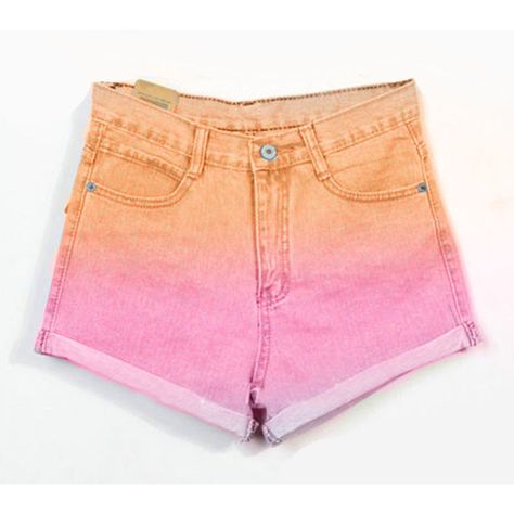 Ombre High waist Denim shorts ($45) ❤ liked on Polyvore featuring shorts, jean shorts, pink shorts, pink jean shorts, high rise jean shorts and denim shorts Yellow Plaid Pants, Girls Ripped Jeans, Yellow Outfits, Rave Shorts, Dyed Denim, High Waist Denim Shorts, Festival Outfits Rave, High Waist Denim, Shorts Style