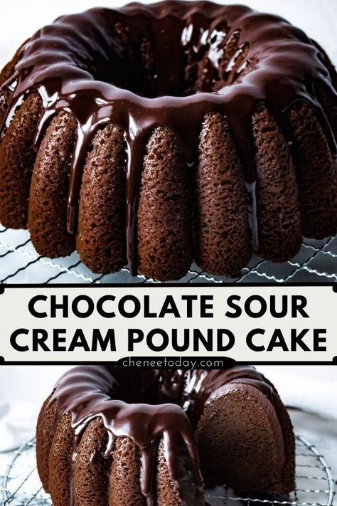 Chocolate Sour Cream Pound Cake, Moist Chocolate Bundt Cake, Chocolate Sour Cream Bundt Cake, Sour Cream Bundt Cake, Cake With Sour Cream, Chocolate Bundt, Chocolate Pound Cake, Sour Cream Pound Cake, Sour Cream Cake