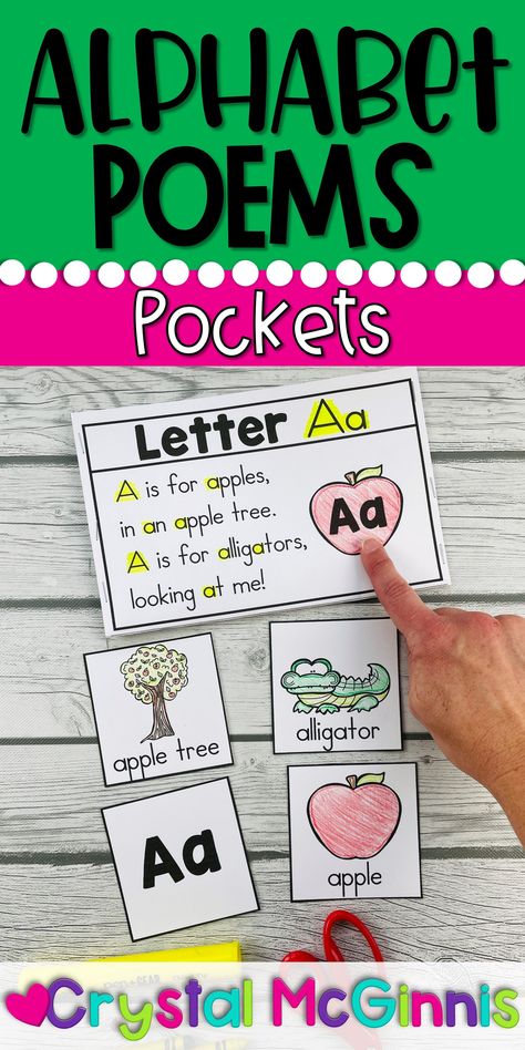 Alphabet Poems For Each Letter, Alphabet Recognition Activities, Alphabet Poem, Pictures With Words, Teaching Letter Recognition, Beginning Letter Sounds, Alphabet Activities Kindergarten, Alphabet Activity, Kindergarten Reading Activities