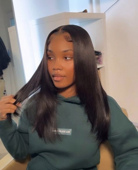 Hairstyles For Strat Hair, Middle Part Closure Sew In With Edges, Middle Part Weave Straight, Quick Weave Hairstyles Middle Part Short, Layered Middle Part Quick Weave, 16 Inch Sew In Weave Straight, Leave Out Sew In Weave Side Part Short, Short Middle Part Sew In, Sew In Hairstyles Layered