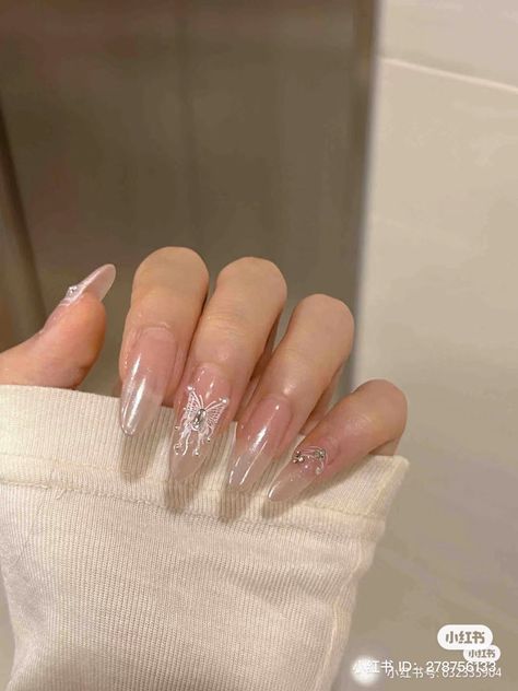 nude white nails inspo Korean Nails White, White Korean Nails, White Nude Nails, Nude And White Nails, White Nails Inspo, Nails Chinese, Chinese Nails, Japan Nail, Asian Nails