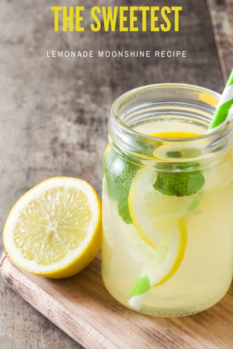 Make a sweet spirit that tastes like summer with our Lemonade Moonshine Recipe. The fresh taste of lemonade carries so much nostalgia for so many and is also just a refreshing way to cool down on a hot summer day. By pairing the sweet citrus zing of lemon with the sharp bite of moonshine you have a fun drink perfect for any summer party. Lemon Moonshine Recipes, Lemon Drop Moonshine Recipe, Lemonade Moonshine Recipe, Homemade Brandy, Lemon Shake Up, Apple Pie Moonshine Recipe, Cabin Fun, Moonshine Recipe, Apple Pie Moonshine