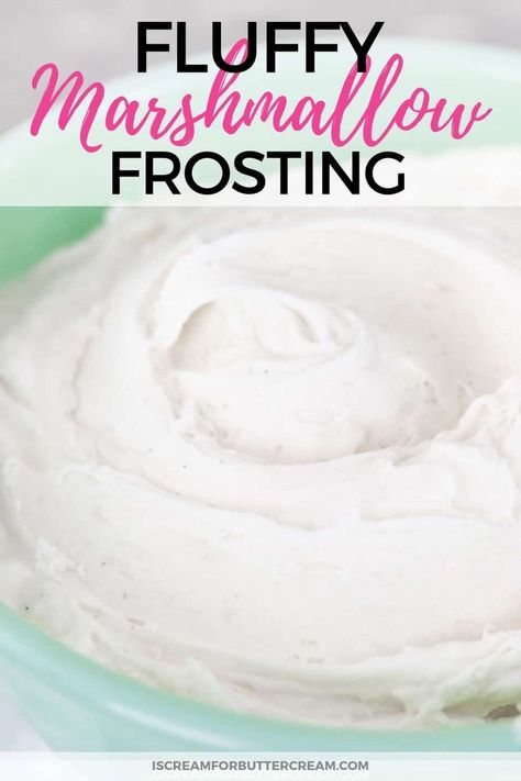 This delicious fluffy marshmallow frosting is the perfect fluffy white icing recipe for cakes and cupcakes. You'll use marshmallow fluff and no egg whites in this frosting recipe and it's super easy and quick to make.  It's insanely good on chocolate cupcakes, or you might just want to eat this one directly out of the bowl. #icing #frosting #buttercream Marshmallow Icing Recipe Easy, White Icing Recipe For Cake, Mamaw Pie, White Icing Recipe, Fluffy White Icing, Recipe For Cakes, Cupcake Creme, Icing Recipe For Cake, Marshmallow Frosting Recipes