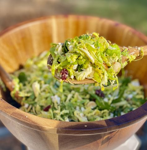 Blue Cheese Brussels Sprouts Salad – The Kitchen Koach Shaved Brussel Sprout Salad, Shaved Brussel Sprouts, Brussels Sprouts Salad, Bacon Dressing, Sprouts Salad, Brussel Sprout Salad, Bacon Grease, Macadamia Nuts, Brussels Sprouts