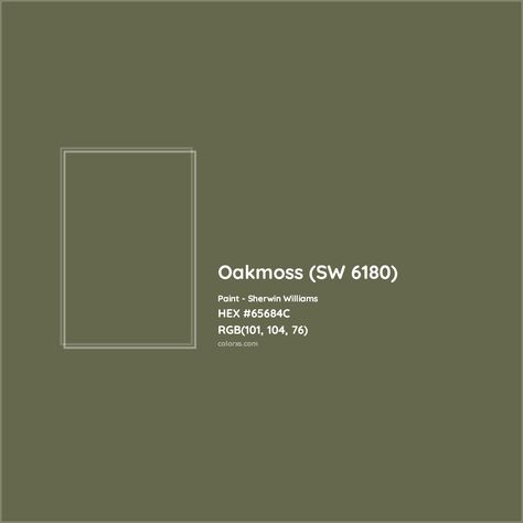 HEX #65684C Oakmoss (SW 6180) Paint Sherwin Williams - Color Code Sw Oakmoss Paint, Sw Oakmoss, Oakmoss Sherwin Williams, Sherwin Williams Oakmoss, Analogous Color Scheme, Paint Color Codes, Rgb Color Codes, Hexadecimal Color, Choosing Paint Colours