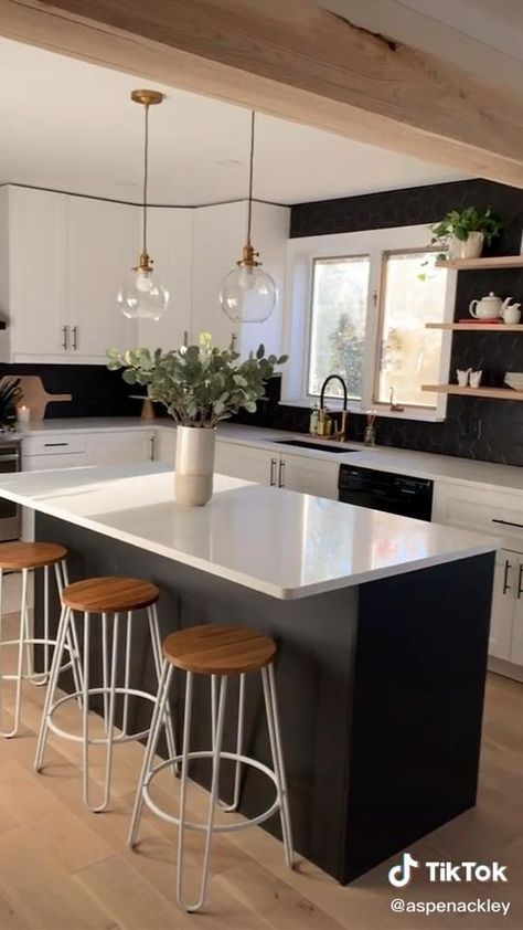 Dining Room Images, Kitchen Ideas Dark Cabinets, Stylish Dining Room, Kitchen Ideas Dark, White Counters, Transitional Decor Kitchen, Dark Kitchen Cabinets, Dark Cabinets, Kitchen Room Design