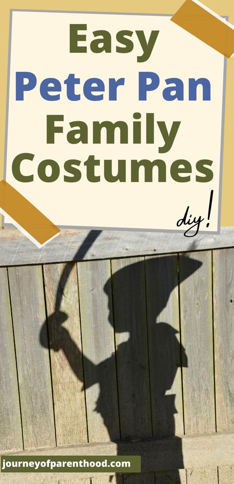 Peter Pan Halloween Costumes for the whole Family. Wendy, Peter Pan, Tinkerbelle, Captain Hook and more Pepter Pan Family Costume Ideas - Super easy, affordable and cute DIY halloween costume ideas for parents and kids with a cute Disney theme! Diy Peter Pan Family Costumes, Peter Pan Family Costume Ideas, Peter Pan Crocodile Costume, Peter Pan Family Halloween Costumes, Diy Wendy Costume, Peter Pan Characters Costumes, Peter Pan Diy Costume, Diy Captain Hook Costume, Peter Pan Trunk Or Treat