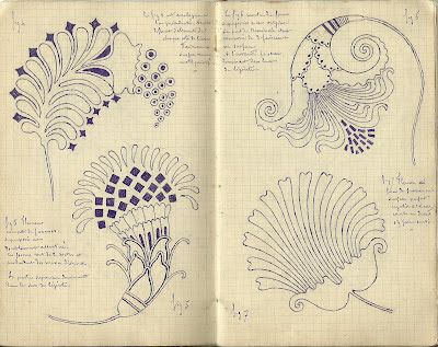 Des modes & ...: Carnets de croquis - Broderies - Marie Armand Daniel Bienvenu Armand Daniel, Sewing Kaftan, Embroidery Sketch, Embroidered Textiles, Motifs Art Nouveau, French Embroidery, Ornament Drawing, Art Nouveau Illustration, Art Nouveau Pattern