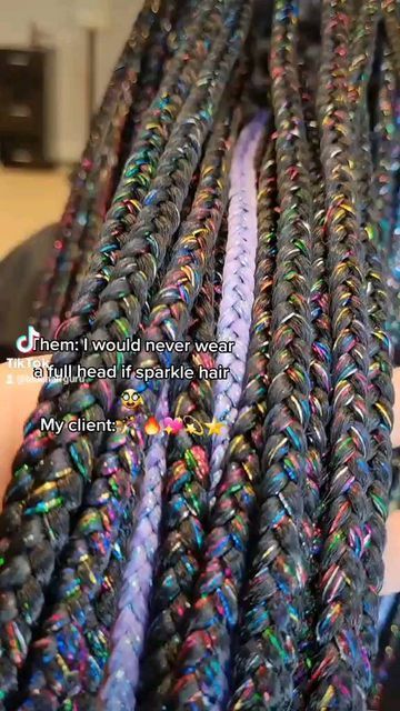 Knotless Braids With Sparkles, Sparkle Box Braids, Braids With Sparkles, Sparkle Braids Black Women, Sparkle Braids, Fantasy Braids, Hairstyles For Thinning Hair, Rasta Hair, Braiding Hair Colors