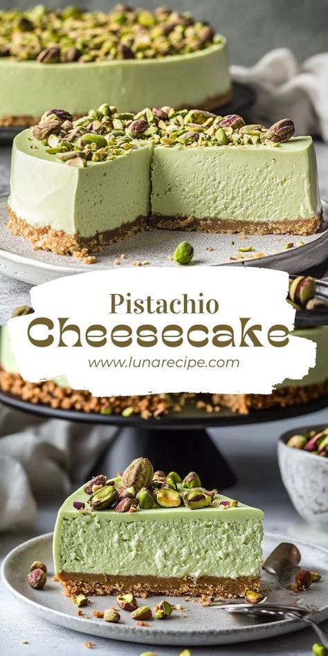 This Pistachio Cheesecake is a must-try! 🍰🥜 Rich, creamy, and packed with the nutty flavor of pistachios, this cheesecake is a show-stopping dessert for any occasion. Perfect for special celebrations or whenever you’re craving something indulgent and delicious.

📌 Pin this recipe to bake a creamy and flavorful pistachio cheesecake for your next dessert!
#PistachioCheesecake #CheesecakeLovers #IndulgentDesserts #BakingIdeas #ShowStoppingDesserts #NuttyFlavors No Bake Pistachio Cheesecake, Pistachio Cheesecake Recipe, Pistachio Cake Recipe, Vegan Food Photography, Pistachio Cheesecake, Pistachio Dessert, Cheesecake Lovers, Pistachio Cake, Classic Cheesecake