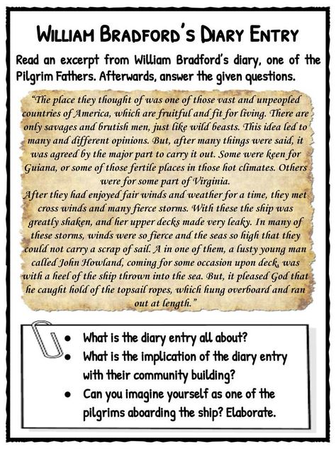 William Bradford’s Diary Entry Pilgrim Fathers, William Bradford, The Pilgrims, Diary Entry, History For Kids, Family Genealogy, Study Material, S Diary, Study Materials