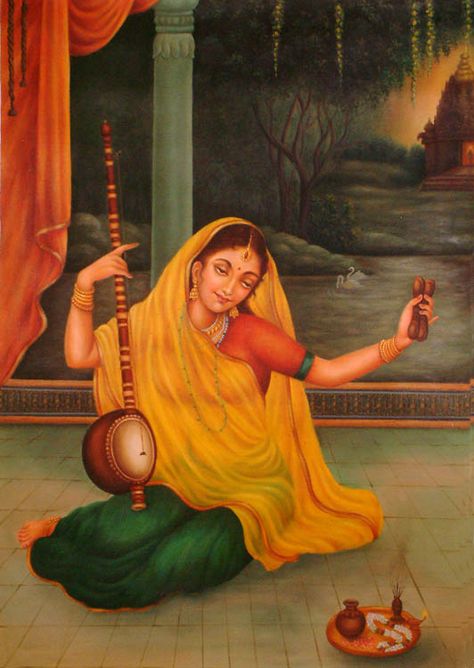 Meera plays Mira Bai, Krishna Hindu, Saints Of India, Krishna Painting, Indian Art Paintings, Painting Designs, Holy Water, Paper Artist, India Art