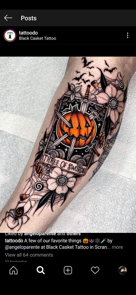 Halloween Tattoo Ideas, Scary Pumpkins, Tattoo Painting, Pumpkin Tattoo, Tarot Card Tattoo, Tarot Tattoo, Watercolor Pumpkin, Halloween Tattoo, Gothic Tattoo