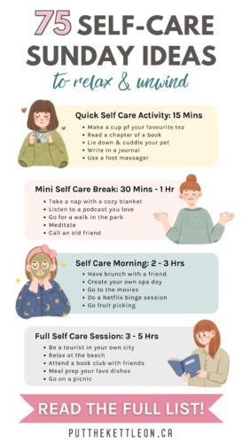 Add some self-care to your Sunday routine with these 75 fun and relaxing Self-Care Sunday Ideas. These activities are great for any amount of time you have whether it's 5 minutes, 10 minutes or more. Add these to your weekend checklist to feel better and make yourself a priority. Weekend Selfcare, Weekend Checklist, Sunday Self Care, Weekend Routine, Sunday Ideas, Best Self Care, Self Care Sunday, Sunday Routine, Tea Reading