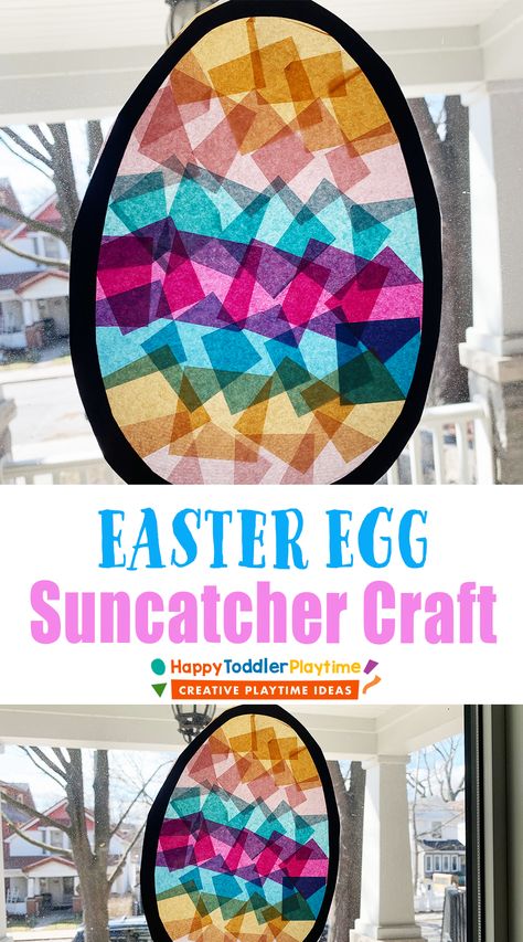 Easter Egg Suncatcher Craft with free egg template - Happy Toddler Playtime Easter Egg Suncatcher, Easter Egg Template, Egg Template, Suncatcher Craft, Cute Easter Bunny, Easter Art, Bunny Crafts, Easter Activities, Crafts For Kids To Make