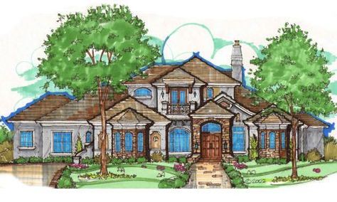 HousePlans.com 135-207 Building Blueprints, European House Plans, French Country House Plans, European Style House, European House Plan, Monster House Plans, Monster House, European Home, Bow Window