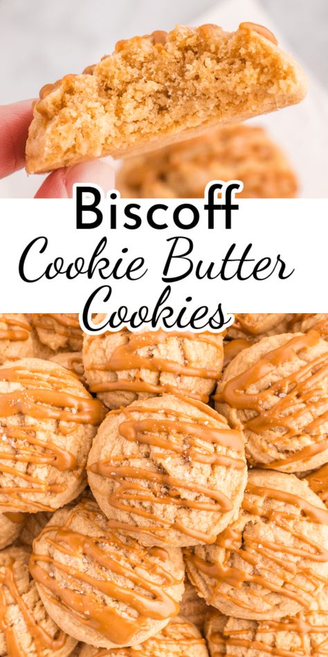 Cookie Butter Oatmeal Cookies, Peanut Butter Cookie Ideas, The Salted Sweets, Cookies Made With Biscoff Cookie Butter, Dessert Recipes Biscoff, Crumble Biscoff Cookie, Magic Middle Cookies Recipe, Biscoff Cookie Recipes Easy, Cookie Butter Drizzle