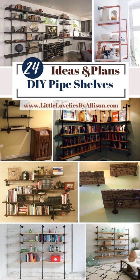 24 DIY Pipe Shelves Ideas - How To Make An Industrial Pipe Shelf Black Industrial Shelves, Industrial Book Shelf Ideas, Industrial Liquor Shelves, Shelves Made With Pipes, Black Pipe Ideas, Pipe Bar Shelves, Conduit Shelving, Industrial Shelving Kitchen, Steampunk Shelving