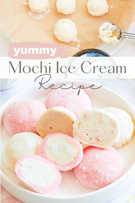 Ice Cream Mochi Recipe, Fae Food, Strawberry Mochi Recipe, Mochi Ice Cream Recipe, Easy Mochi, Mochi Recipes, Japanese Rice Cake, Easy Strawberry Cheesecake, Red And White Christmas Tree