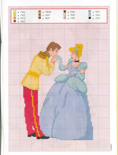 Disney Cinderella and Prince Charming cross stitch Cinderella Cross Stitch, Modele Pixel Art, Stitch Character, Disney Cross Stitch Patterns, Cross Stitch For Kids, Lucky Luke, Disney Cinderella, Stitch Cartoon, Disney Cross Stitch